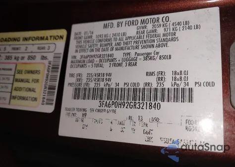 2016 Ford Fusion Se z USA, uszkodzony, nr VIN 3FA6P0H92GR321840